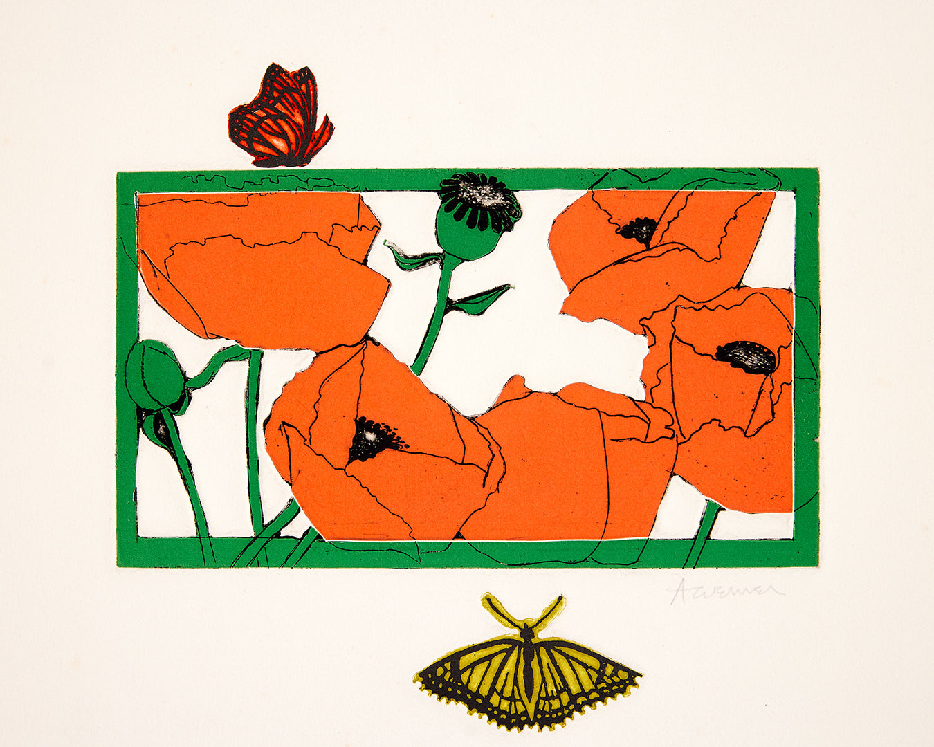 Orange Poppies With Butterflies