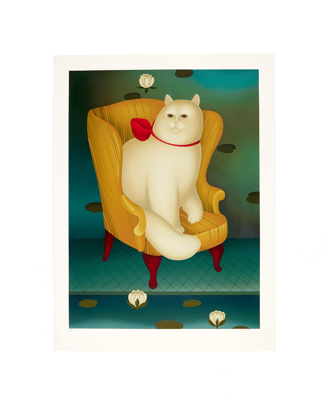 White Cat in a Winged Back Chair