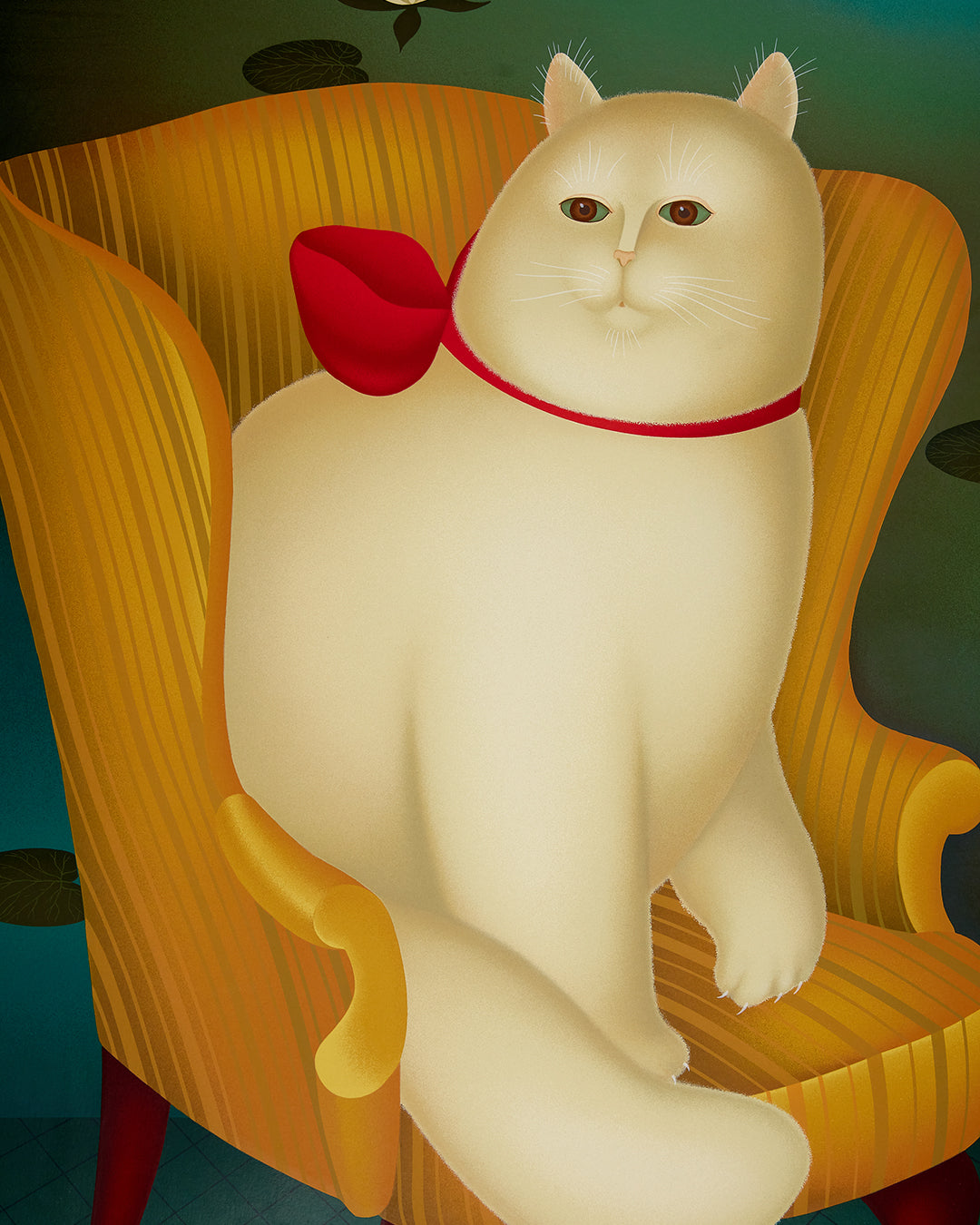 White Cat in a Winged Back Chair